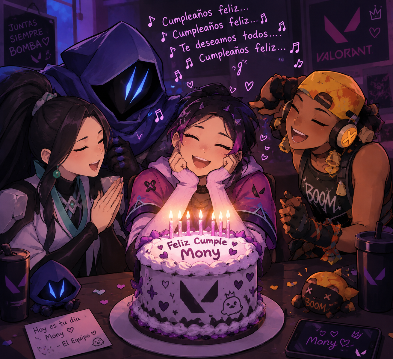 Mony celebrando su cumpleaños con sus amigos de Valorant
